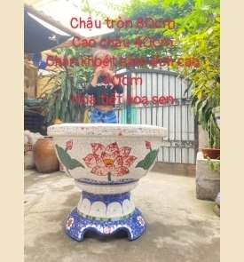Chậu tròn họa tiết hoa sen 