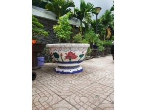 Chậu tròn họa tiết hoa sen 